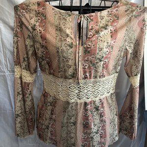 NWT 111 State MEDIUM Pink Sheer with Crochet Pattern Long Sleeve Blouse
